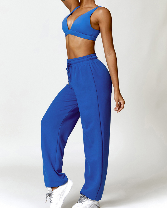 Popular V Neck Bra Fitness Sweatpants Yoga Two-piece Sets S-L