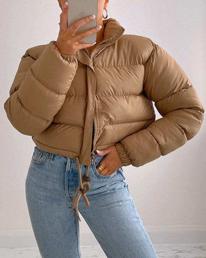 Women Popular Solid Color Long Sleeve Bread Jacket Down Cotton Jacket S-L