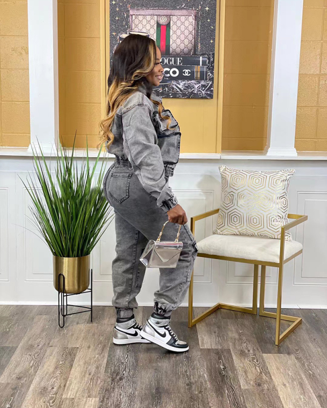High Fashion Women Jean Two Piece Pant Set Outfits S-XXL