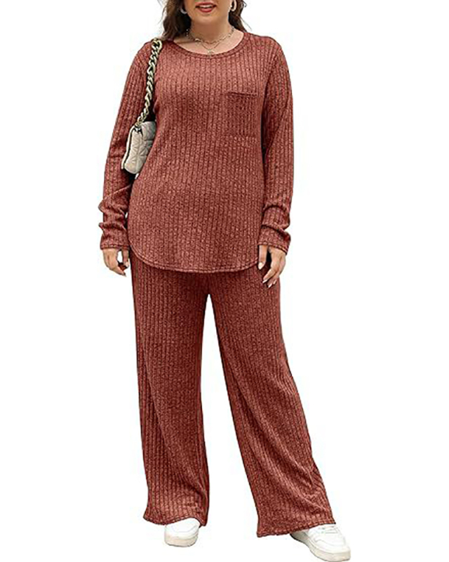 Autumn New Hot Sale Housewear Plus Size Two Piece Sets Black Red Army Green XL-5XL