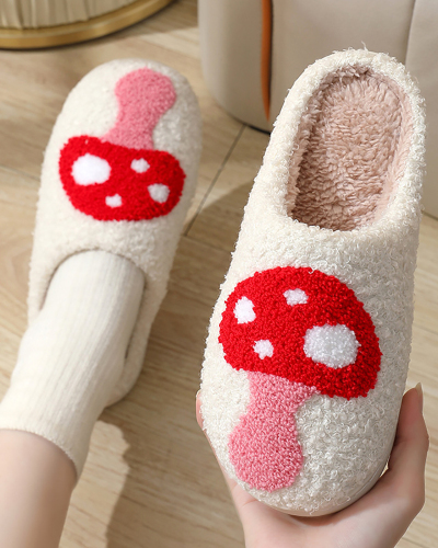 Smiley Peach Heart Cotton Slippers Women Wholesale Indoor Home Rainbow Plush Warm Slippers