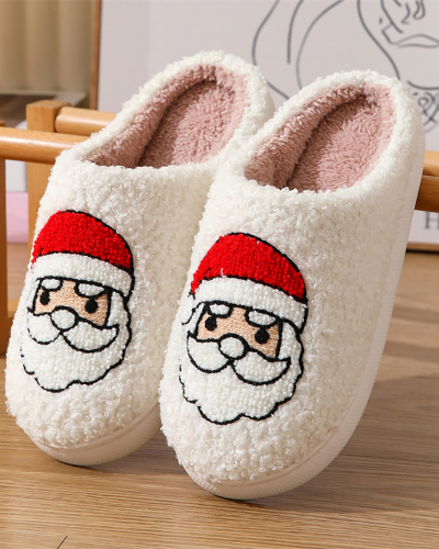 Santa Claus Print Plush Slippers indoor Warm Slipper