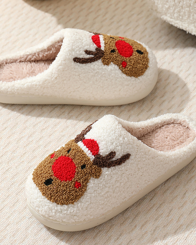 Santa Claus Print Plush Slippers indoor Warm Slipper