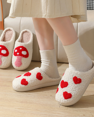 Smiley Peach Heart Cotton Slippers Women Wholesale Indoor Home Rainbow Plush Warm Slippers
