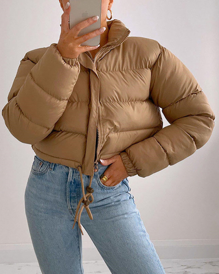 Women Popular Solid Color Long Sleeve Bread Jacket Down Cotton Jacket S-L