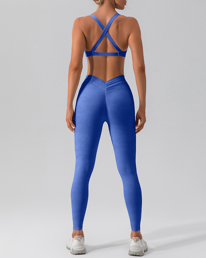 Woman V Neck Sports Bra High Waist Yoga Pants Two Pieces Set S-XL