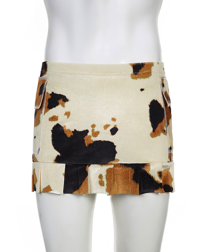 Sexy Hot Sale Milk Cow Printed High Waist Mini Skirts S-L