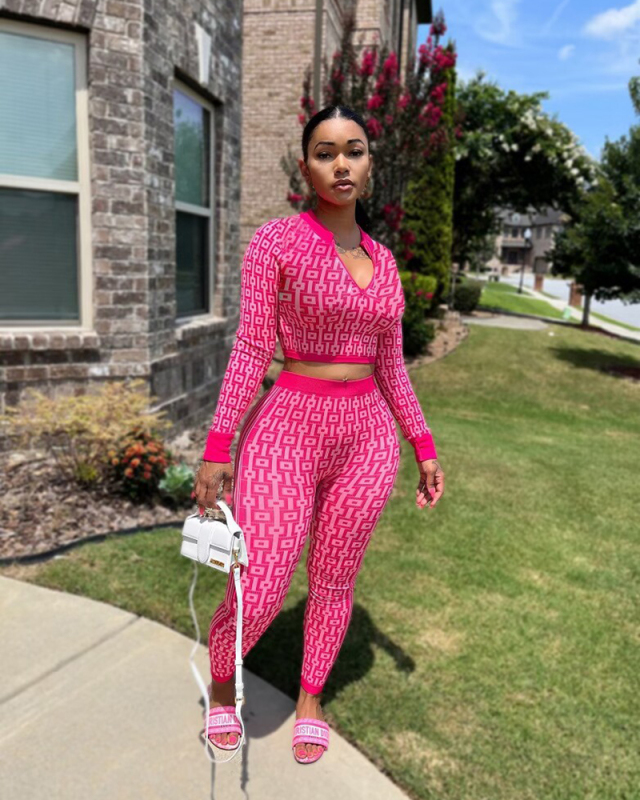 Printed Women Wholesale Fashion Sporty 2 Piece Pant Set S-2XL