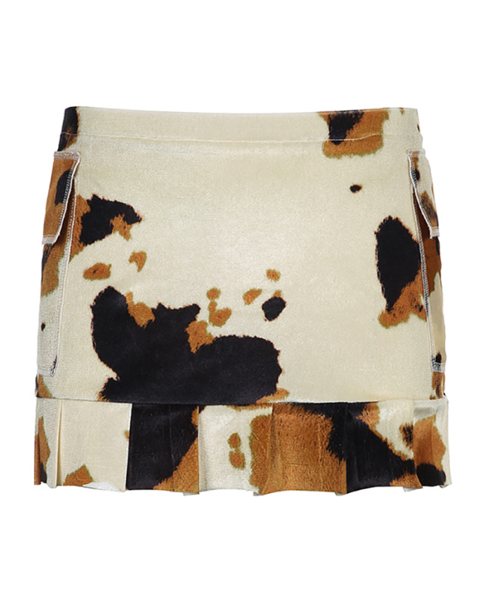Sexy Hot Sale Milk Cow Printed High Waist Mini Skirts S-L