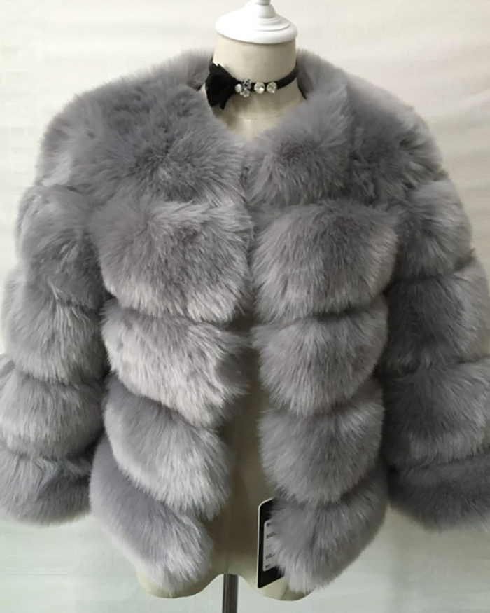 Faux Fox Fur Faux Fur Coat Women's Short Long Sleeve Fur Artificial Fur Coat S-4XL