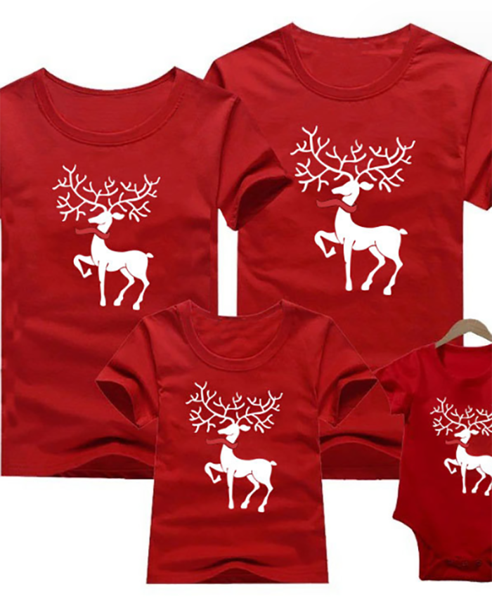 Red Pure Cotton Printed Short Sleeve Family T Shirt