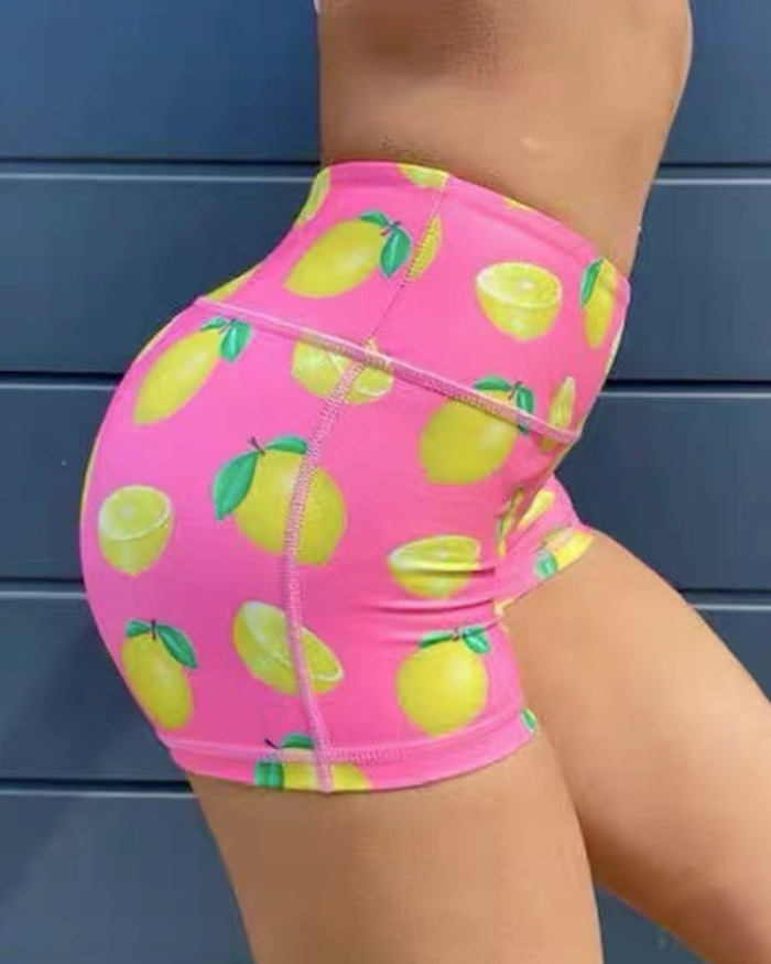 High Waist Fruit Cute Printing Sports Back Wrinkles Shorts S-L