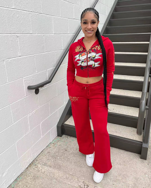 Popular Women Printed Sweatshirt Two Piece Pant Set S-L