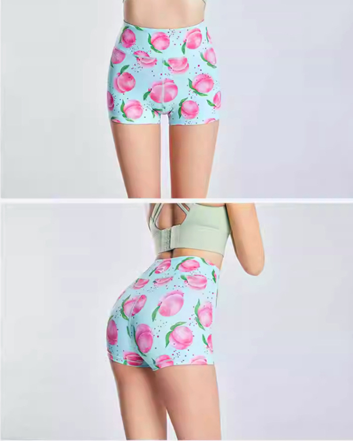 High Waist Fruit Cute Printing Sports Back Wrinkles Shorts S-L