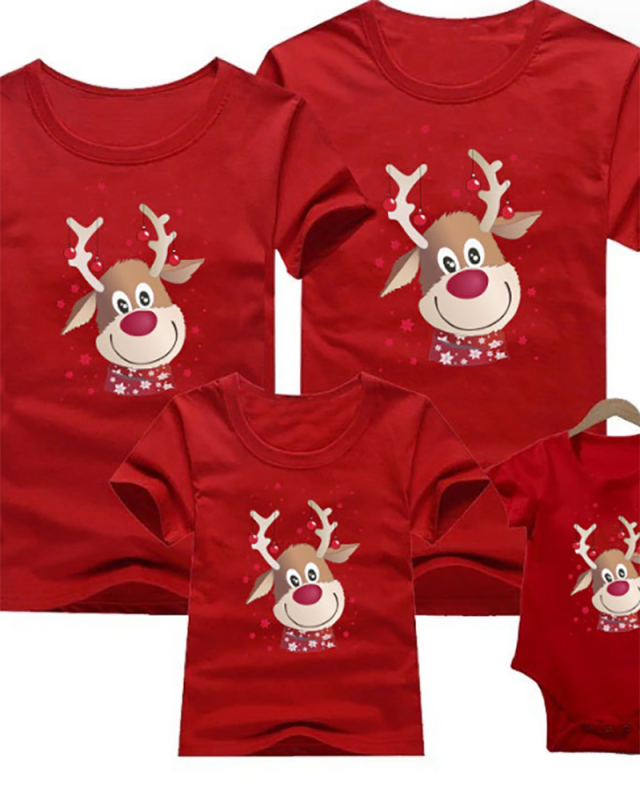 Red Pure Cotton Printed Short Sleeve Family T Shirt