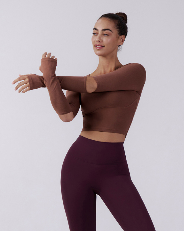 Hole Elbow Long Sleeve Fitness Yoga Top S-L