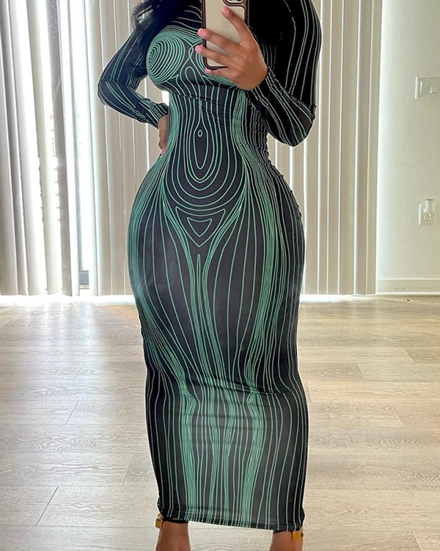 Long Sleeve Printed Women Causal Maxi Dress S--2XL
