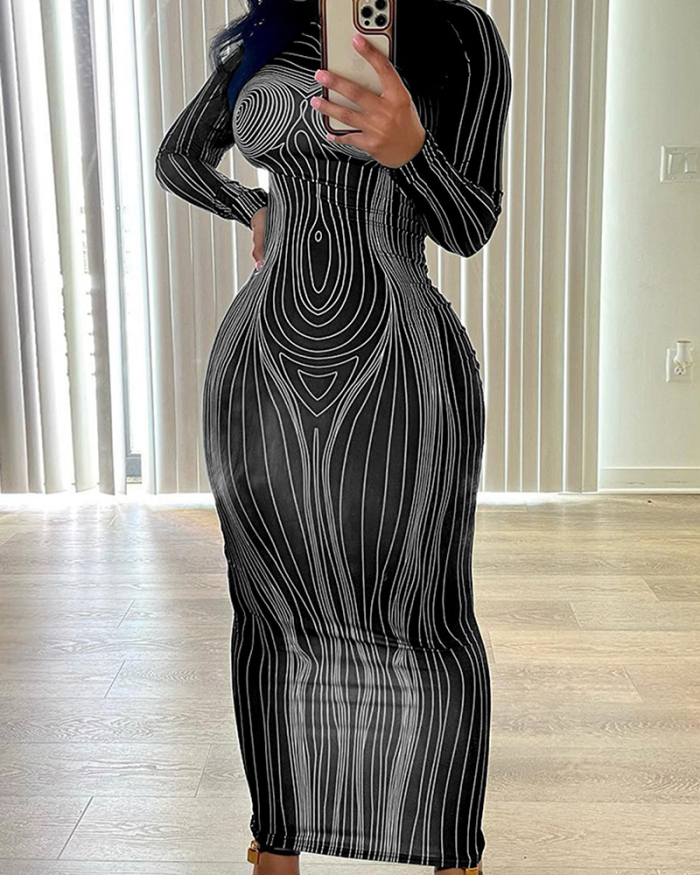 Long Sleeve Printed Women Causal Maxi Dress S--2XL