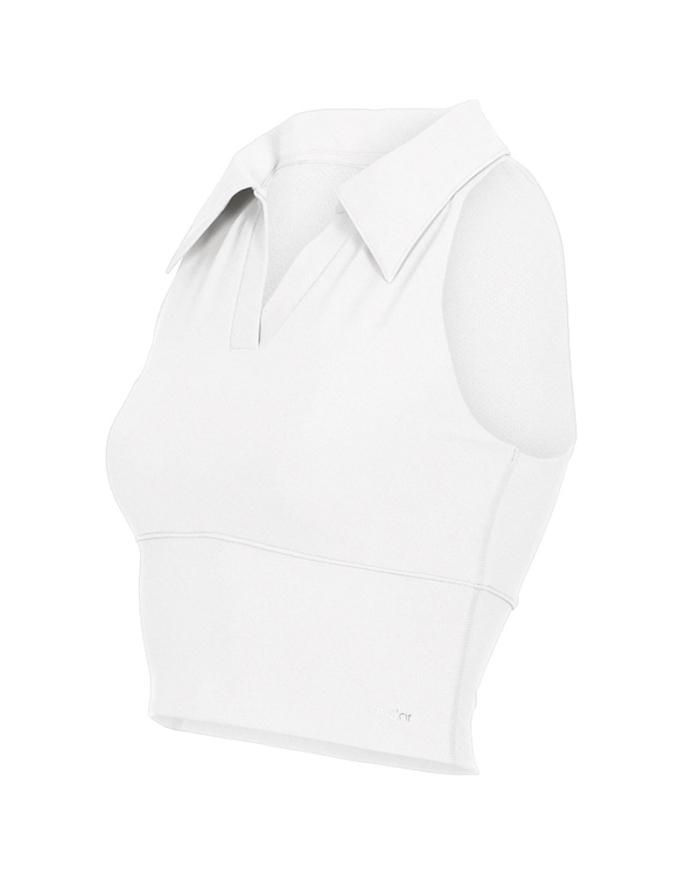 Women Breathable High Elastic Polo Neck Tennis Vest With Pad White Blue Black Beige S-L