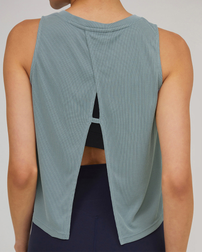 Yoga Sleeveless Solid Color Fitness Vest Beige Olive Blue S-L