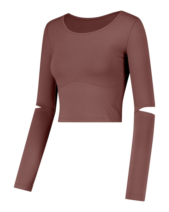 Hole Elbow Long Sleeve Fitness Yoga Top S-L