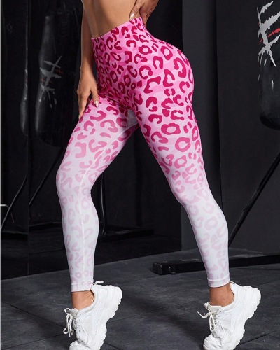 Hot Sale Women High Waist Leopard Printed Seamless Yoga Pants Pink Blue Purple S-L