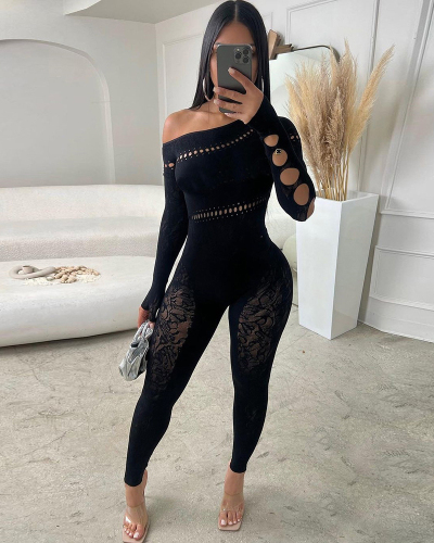 Black See Through Women Sexy Jumpsuit S-L