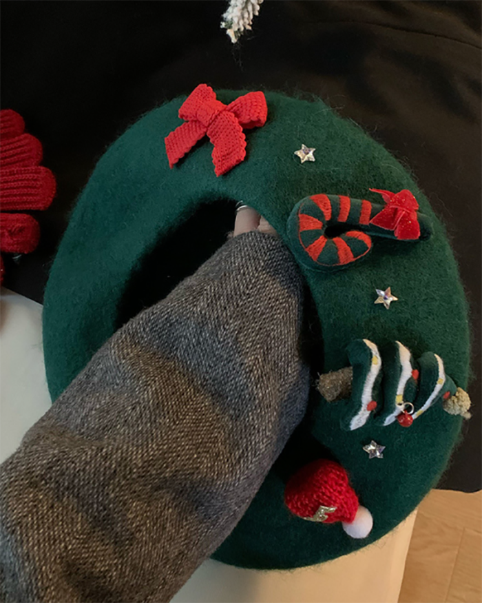Christmas  Red Wool Tweed Beret Hat