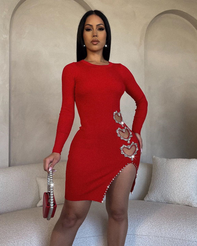 Love Heart Diamond Sexy Women Party Dress S-XL