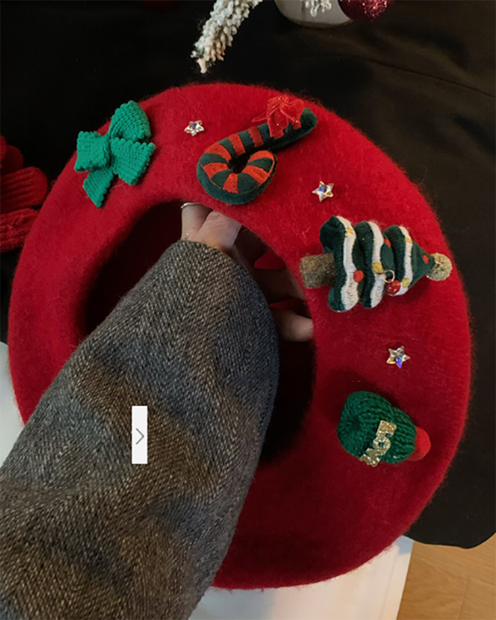 Christmas  Red Wool Tweed Beret Hat
