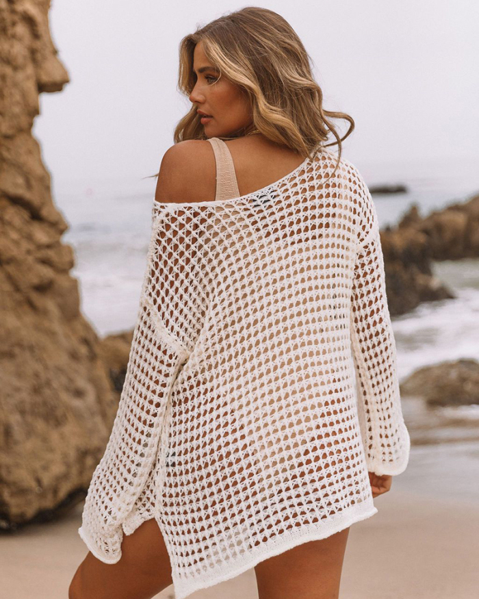 Long Sleeve Crochet Women Long Beach Dress S-XL