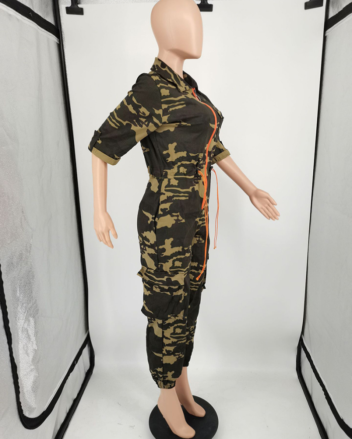 Women Camo Long Sleeve Fashion Plus Size Jumpsuit S-5XL