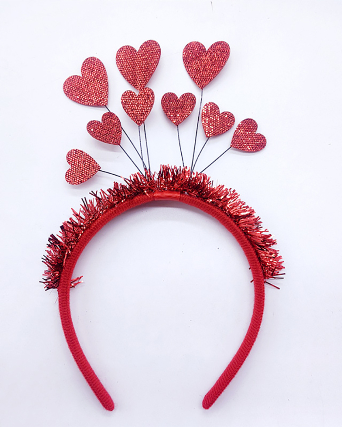 Valentine's Day Red Peach Heart Hair Bands Onion Pink Heart Sequins Head Button Holiday Party Decoration Headband