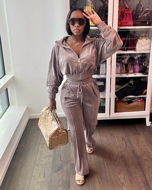 Velvet Wholesale Women Leisure Fashion Winter 2 Piece Pant Set
