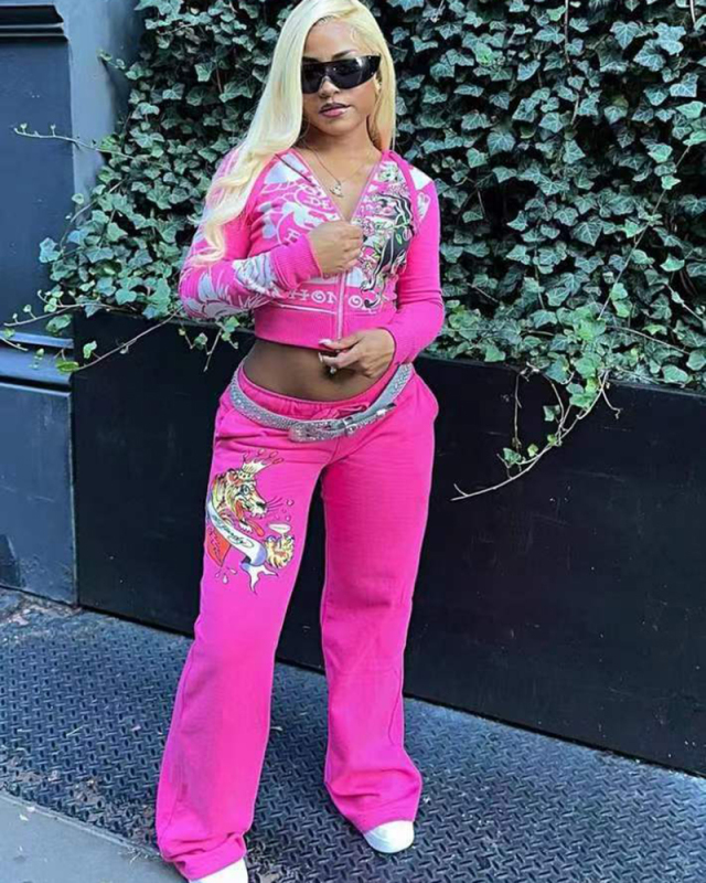 Rosy Pink Wholesale Women Cute Two Piece Sweatshirt Pant Set