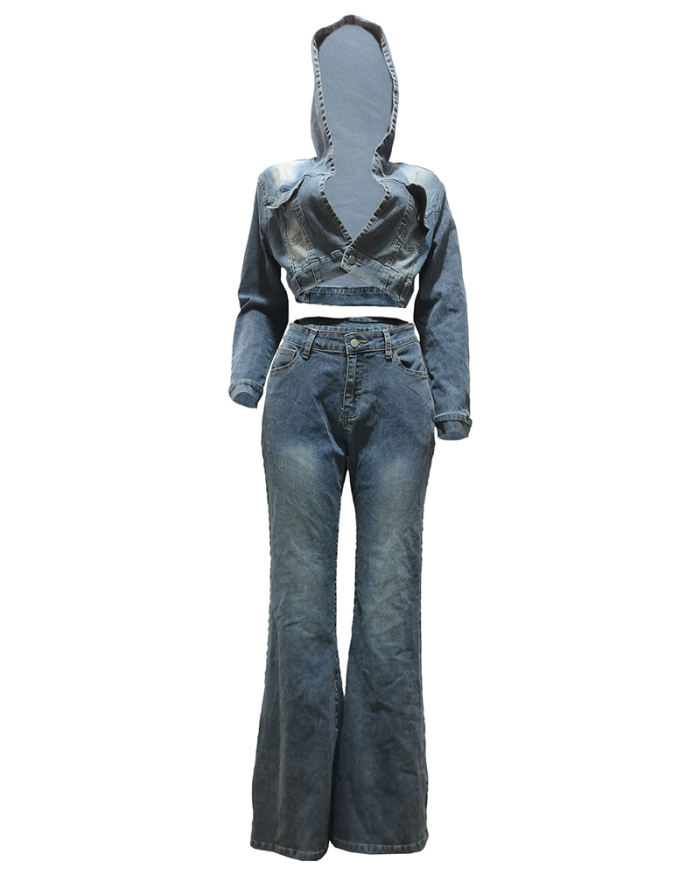 Jean Blue Fashion Women Two Piece Pant Set S-XXL
