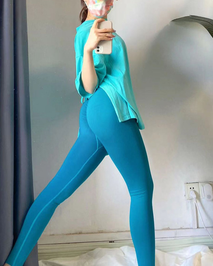 Multicoloured Peach Hips High Waist Tight Work Out Pants Yoga Bottoms S-L