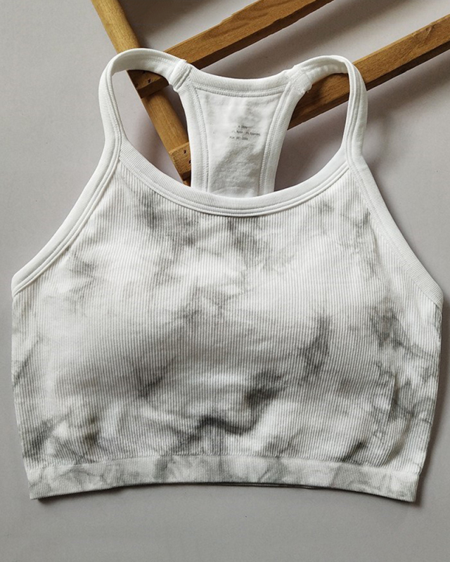 Women Halt Neck Fitness Tie Dye Sports Vest With Pad S-L