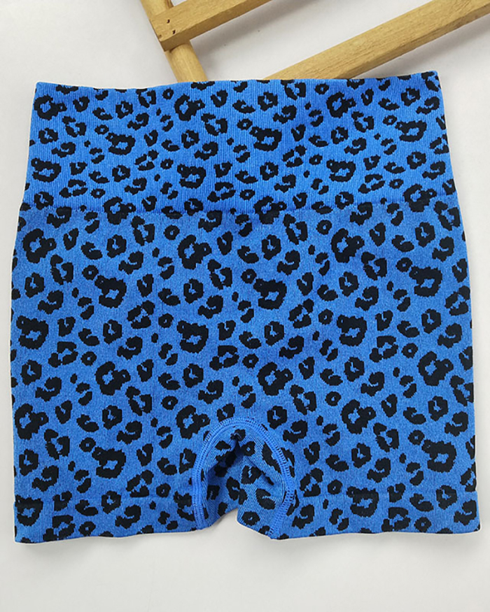 Leopard Printed Hips Lift High Waist Sports Shorts S-L