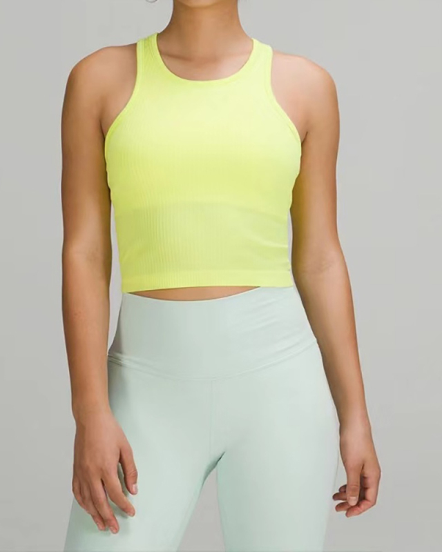 Women Sleeveless Solid Color Yoga Sports Vest With Pad S-L