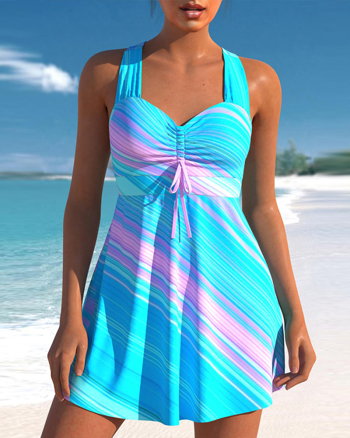 Women Striped Colorful Plus Size Swimsuit S-5XL