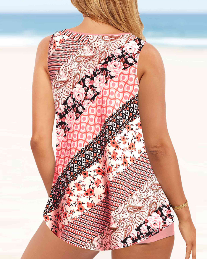 Women Boho Printing Beach Wear Summer Hot Sale Two Piece Plus Size Swimsuit Green Black Pink Blue S-5XL