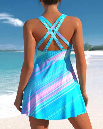 Women Striped Colorful Plus Size Swimsuit S-5XL