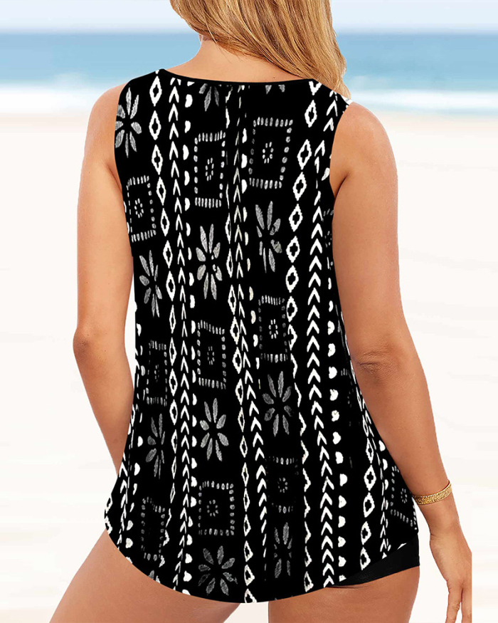 Women Boho Printing Beach Wear Summer Hot Sale Two Piece Plus Size Swimsuit Green Black Pink Blue S-5XL