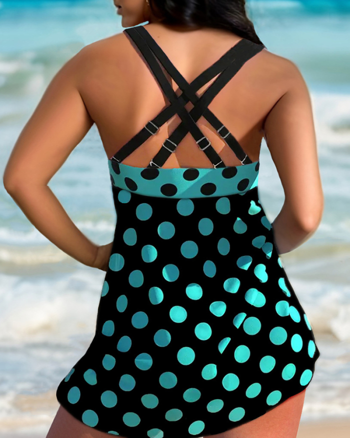 Women Dot Shoulder Criss Cross Two-piece Swimsuit S-5XL