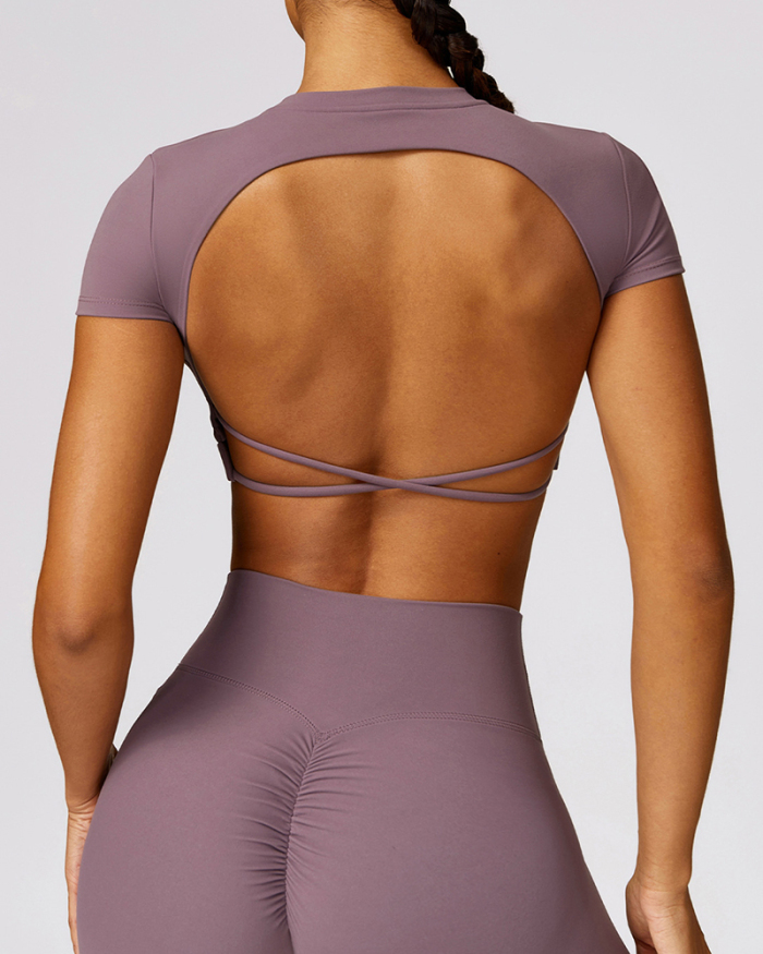 Hot Sale Backless Women Short Sleeve Sports Top S-XL