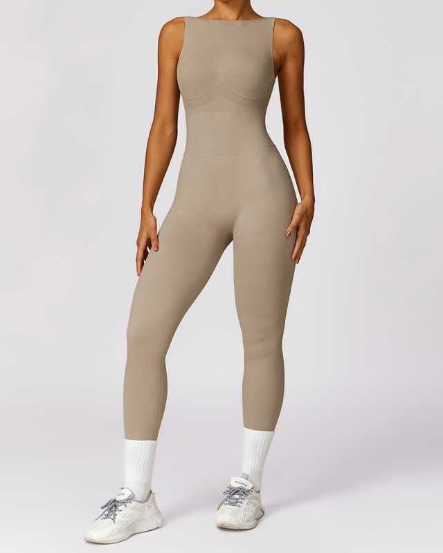 Sleeveless Deep V Back Women Sports Yoga Jumpsuit S-L