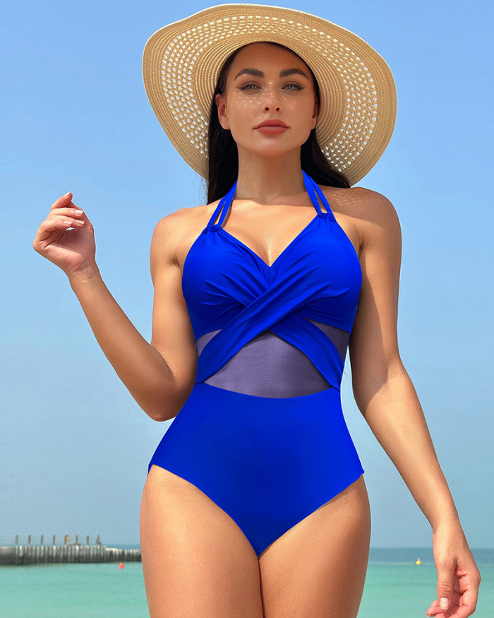 New Arrival V-neck Mesh One Piece Swimsuit  S-2XL