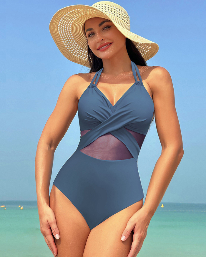 New Arrival V-neck Mesh One Piece Swimsuit  S-2XL