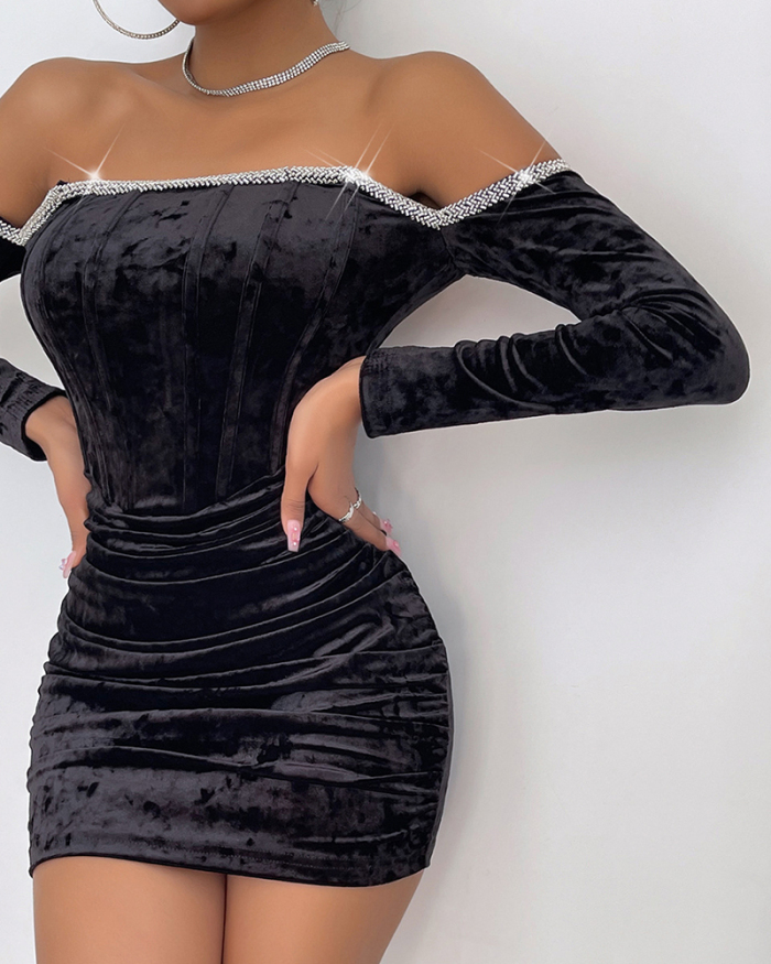 Black Off Shoulder Sequin Women Sexy Dress S-L
